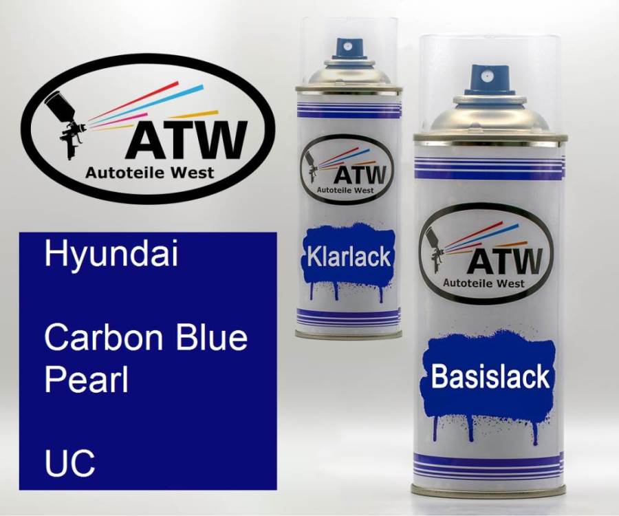 Hyundai, Carbon Blue Pearl, UC: 400ml Sprühdose + 400ml Klarlack - Set, von ATW Autoteile West.